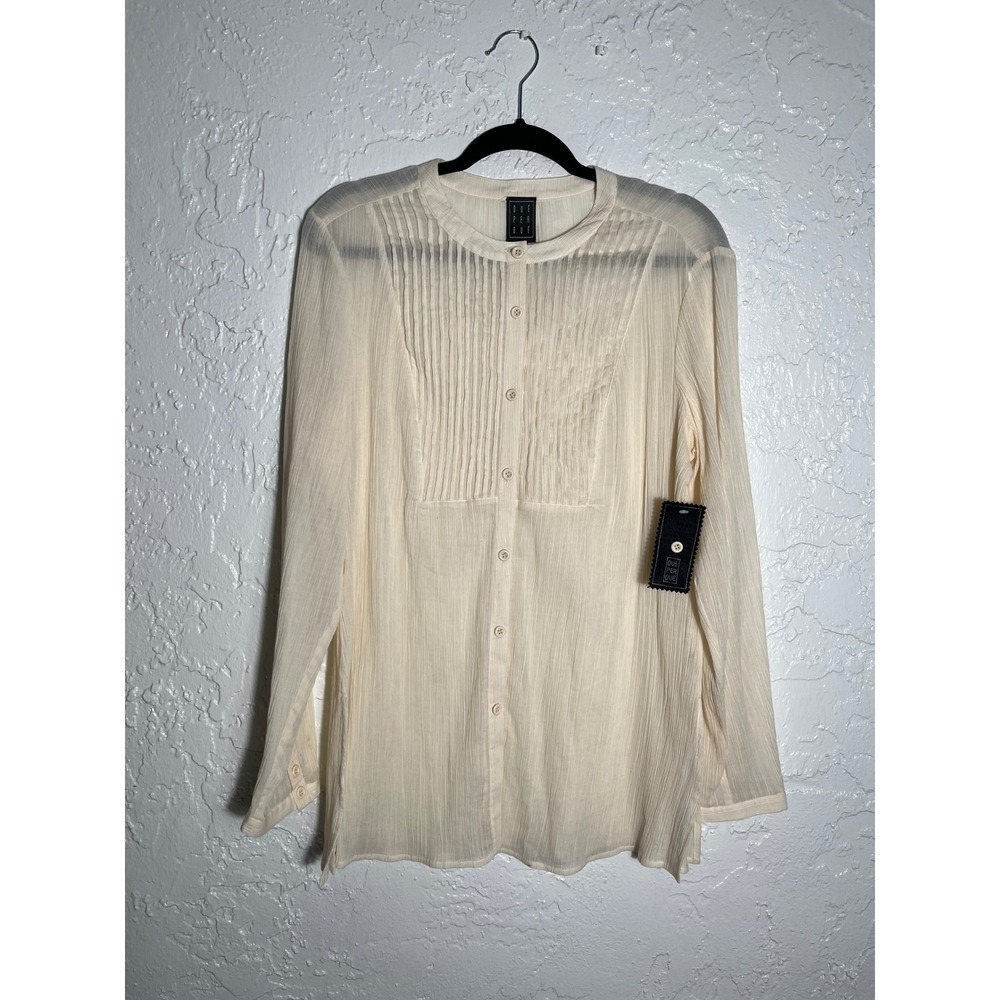 NWT Due Per Due Ivory Pintuck Button Front Blouse Women's Size 12 Boho